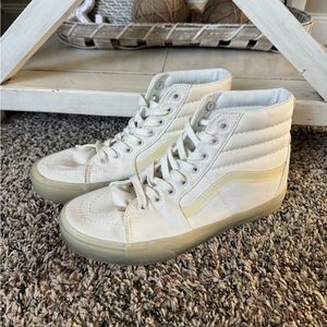 Vans Women Sk8-Hi Canvas Shoe White Canvas Clear Rubber Sole Skate Size 8